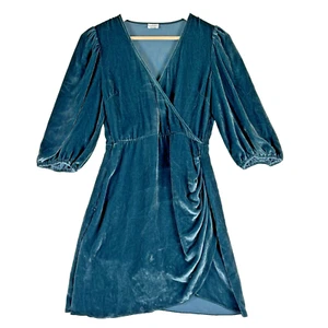 Aritzia Wilfred Lyric Women's Dress Sz 0 Green Velvet Silk Blend Mini Faux Wrap - Picture 1 of 12