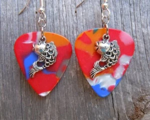 Koi Fish Charm Guitar Pick Earrings - Pick Your Color - Picture 1 of 10