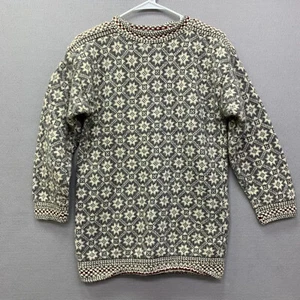 Vintage Geometrischer Damen Pullover Gr. M Grau Langarm Pulli - Bild 1 von 9