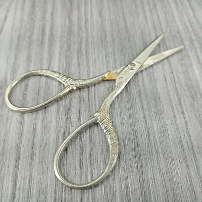 Vintage Sewing Scissors Mini Ornate Handle 3.75" Thread Snips Made in USA - Image 1 of 4