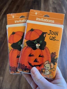 American Greetings Halloween Black Cat Mouse Pumpkin Vintage Invitations Cards - Picture 1 of 6