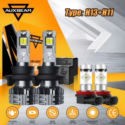 适用于日产 Sentra 2004 - 2012 年 AUXBEAM LED 车头灯雾灯灯泡组合套件 4 件 — 第 1/4 张图片