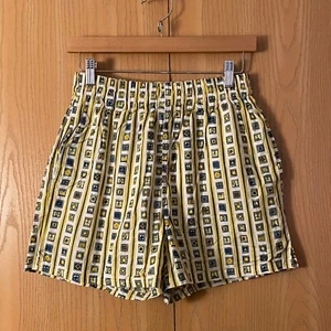 Fedeli Italy Size L Cotton Swim Trunks in Yellow & Blue Print Mesh Liner - Picture 1 of 3