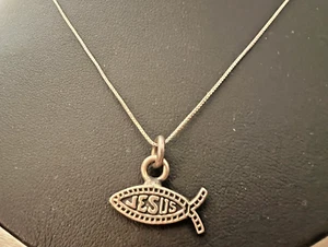 Sterling Silber Jesus Ichthus Charm Christ Fisch Anhänger Halskette - Bild 1 von 8