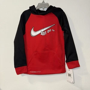 Nike Graphic Hoodie Boy's Size 4 Red Black Hooded Sweatshirt New with Tags - Picture 1 of 5