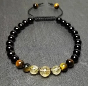 STUNNING TIGERS EYE, ONYX & CITRINE 6MM STONE ENERGY HEALING ADJUSTABLE BRACELET - Picture 1 of 1
