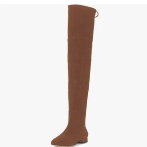 YDN Brown Sexy Closed Toe Lace Up Thigh High Low Heel Dress Over The Knee Boots - Picture 1 of 8