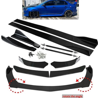 Front Bumper Chin Lip Splitter Spoiler Body Kit+Strut Rod For Mitsubishi Lancer - Image 1 of 4
