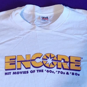 Encore Cable TV Canal Hombres Camiseta L Años 90 De Colección EE. UU. HBO Showtime Promo Starz Película - Imagen 1 de 6