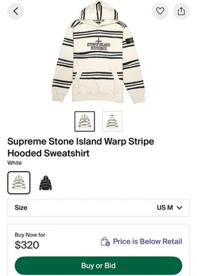 Sudadera con Capucha Supreme Stone Island Warp Rayas Blanca Talla Mediana Excelente Estado. Foto 1 de 4