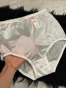 NOS Vtg Adonna BRIEF PANTIES Shiny SEMI OPAQUE White Nylon 6/M New - Picture 1 of 11