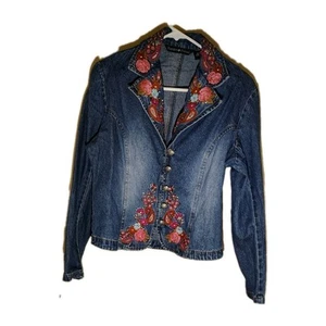 Vtg Gordon James Womens Embroidered/ rhinestone Denim Jean Jacket Floral Size M - Picture 1 of 9