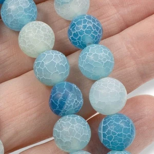 Frosted Dragon Vein Agate Beads Aqua Blue Crackle 10mm Natural Stone 38pc - Picture 1 of 6