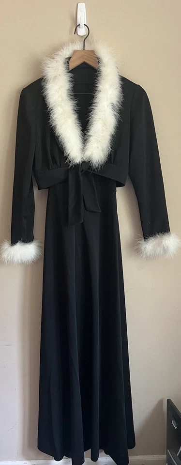 Dress Maxi Vintage Feather Trim Cocktail Mod Formal Marabou Womens Size Small - Image 1 of 4