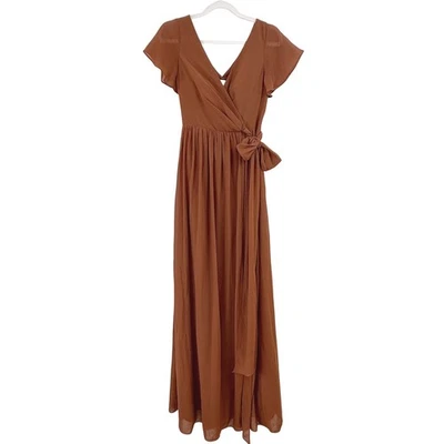 REVELRY Harper Chiffon Faux Wrap Dress RUST WOMEN 4 MAXI FAUX WRAP FLUTTER - Image 1 of 4