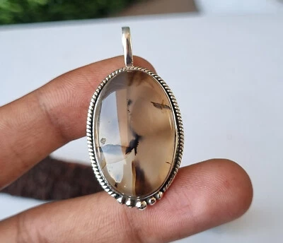 Colgante de plata de ley 925 con piedras preciosas de ágata musgo natural hecho a mano para regalo PG1196 Foto 1 de 3