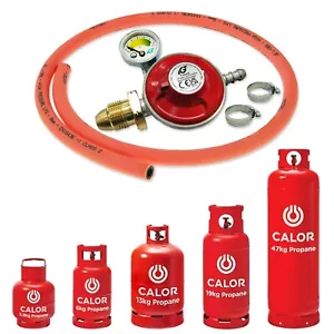 PROPANE GAS BOTTLE REGULATOR LEVEL INDICATOR 1m ORANGE FLEXIBLE HOSE SCREW IN - Picture 1 of 24