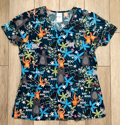 Disney Scrubs Top Jungle Book Sz S Stretch Nursing Medical Vet Tech NWOT Mowgli - Image 1 of 4