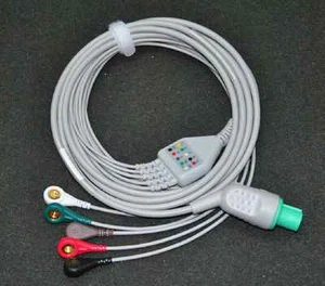 One-Piece 5Leads ECG Snap AHA Cable Compatible For Cardioserv Defibrillator - Picture 1 of 2