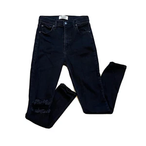 Reformation Faded Black High Rise Skinny Jeans 26 Destroyed Pockets Casual Denim - Picture 1 of 9