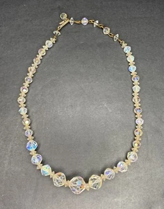 Vintage Faceted Glass Bead Necklace Clear Adjustable 12” - 14” Sparkle - Picture 1 of 9