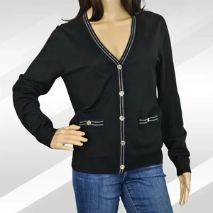 NWOT Tory Burch Black Wool Cardigan Sweater Size 1 | Classic Designer Layer - Picture 1 of 4