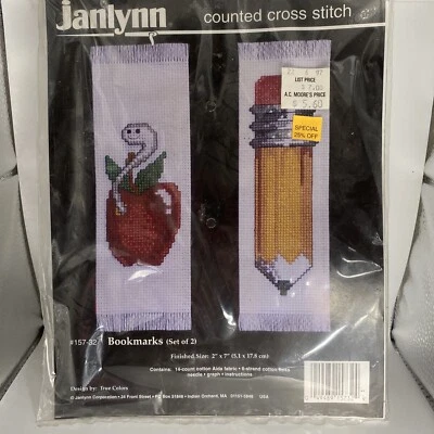 Teacher School Bookmarks Cross Stitch Kit Janlynn NIP 2x7 ea Apple Pencil BL3 - Image 1 of 4