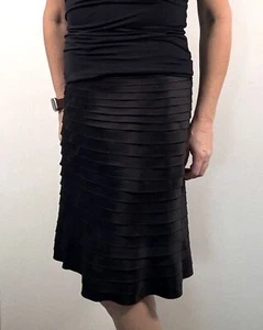 JS Collections Women's Black Satin Ruffled Pencil Skirt Knee Length Work Size 8 - Picture 1 of 9