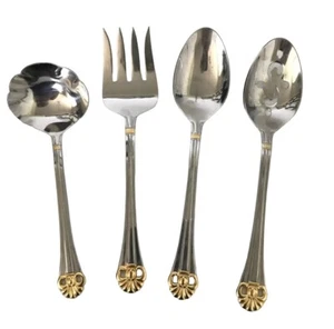 LOT of 4 - Estia GOTHIC GOLD Accent Stainless KOREA Flatware SERVING PIECES - Picture 1 of 2