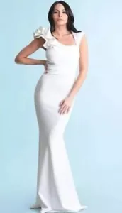 Talk of the Town Off-White Evening Gown Ruffle On Shoulder Mermaid-Dress - Picture 1 of 4