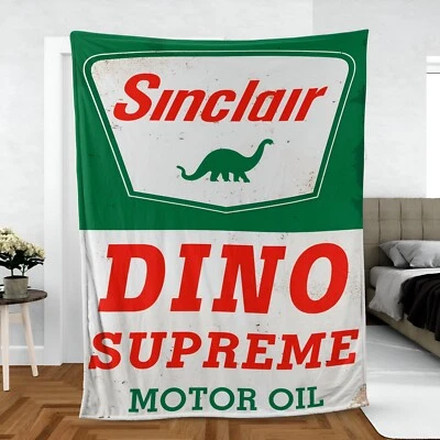 Vintage Style Retro Sinclair Dino Motor Oil Ultra-Soft Micro Fleece Blanket - Image 1 of 4