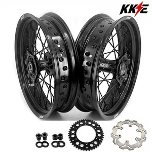 for Suzuki DRZ400 SM 2005-2025 --KKE 17" Supermoto Wheels Set Black Hubs Spokes - Picture 1 of 13