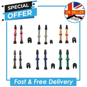 2x 48mm Tubeless Lightweight Alloy Presta Valve for Road or MTB Bicycle Tyres - Picture 1 of 13