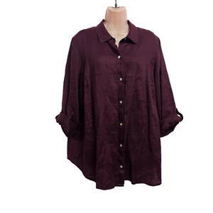 Camisa túnica Jill Love de lino con botones para mujer talla XL granate - Imagen 1 de 12