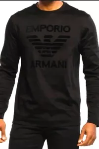 Emporio Armani Black Men's Cotton T-Shirt Velvet print,Size M*L*XL*XXL - Picture 1 of 9