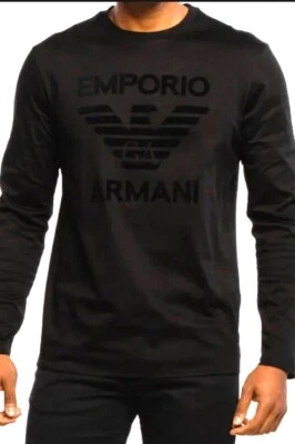 T-shirt uomo Emporio Armani nera cotone stampa velluto, taglia M*L*XL*XXL - Immagine 1 di 4