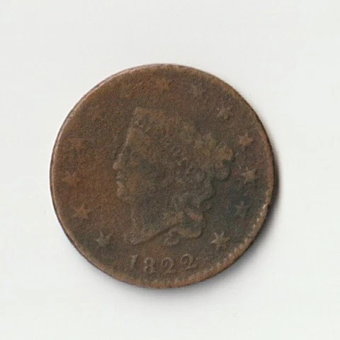 1822 United States Coronet Type Large Cent Liberty Copper Brown Round Coin USA Cover