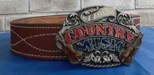 I Love Country Music Hebilla/Cinturón talla 42 Acabado a Mano Cuero de Tierro de Grano Superior - Imagen 1 de 8