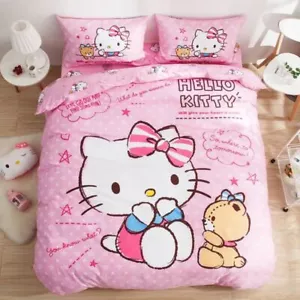 100% Cotton Hello Kitty Stripy Bow Double/Queen Bed Quilt Cover Set - Picture 1 of 1