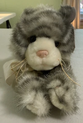 The Bearington Collection Kitty Cat Striped Plush Grey Stuffed Animal Toy 15" - Image 1 of 4