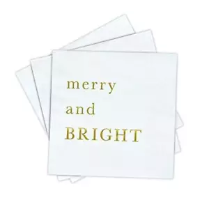 Merry Bright Christmas Cocktail Napkins - Gold Foil Embossed Holiday Napkins, - Picture 1 of 8
