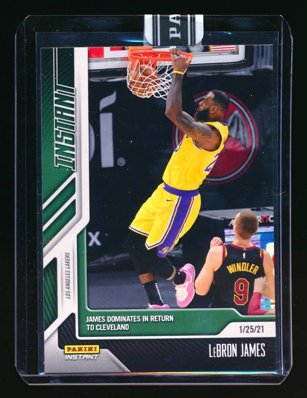 2020-21 PANINI INSTANT 55 LEBRON JAMES GREEN RETURNS TO CLEVELAND RARE SSP #5/5!