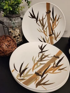 Vintage Mikasa Vera Neumann Branch 4 Dinner Plates Bamboo MCM Brown EUC - Picture 1 of 4