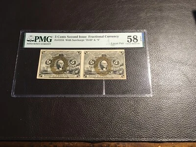 5 Cent Second Issue Fractional Fr1234 18-63-S Uncut Pair PMG 58 Choice AU EPQ!!! - Image 1 of 2
