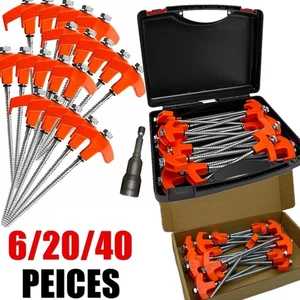 Screw In Tent Pegs 6/20/40Pcs Drill Top Camping Awning Ground Anchors - Picture 1 of 6