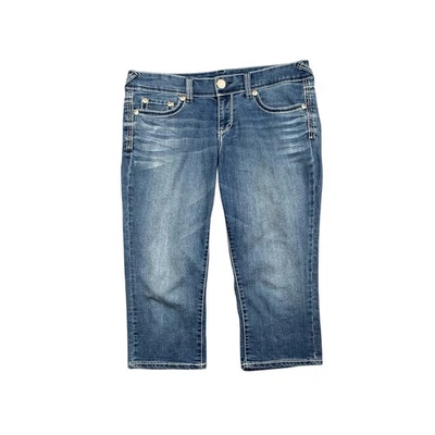 Seven7 Capri para mujer 12 denim tiro medio elástico mezcla de algodón bigotes Foto 1 de 4