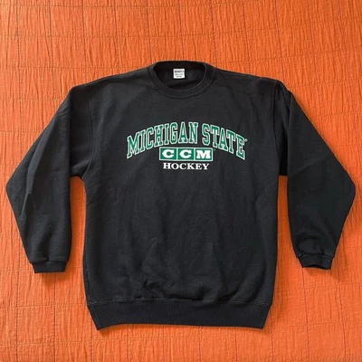 CCM Michigan State Hockey Sudadera De Colección Cuello Redondo Negra Talla M Hecha en Canadá MSU Foto 1 de 4