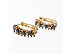 925 STERLING SILVER GOLD PLATED SAPPHIRES & CZ EARRINGS - Picture 1 of 6
