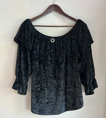 Top Vintage Scottsdale Negro Terciopelo Aplastado S Bruja Relajada Vaquera Occidental Foto 1 de 4