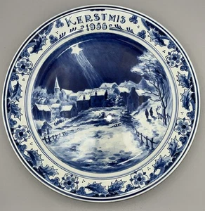 Plato de Navidad Delft Holandés 1956 Kerstmis Pintado a Mano Artista Firmado 26cm Pared - Imagen 1 de 17
